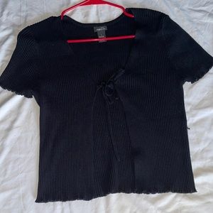 Black open tie front shirt